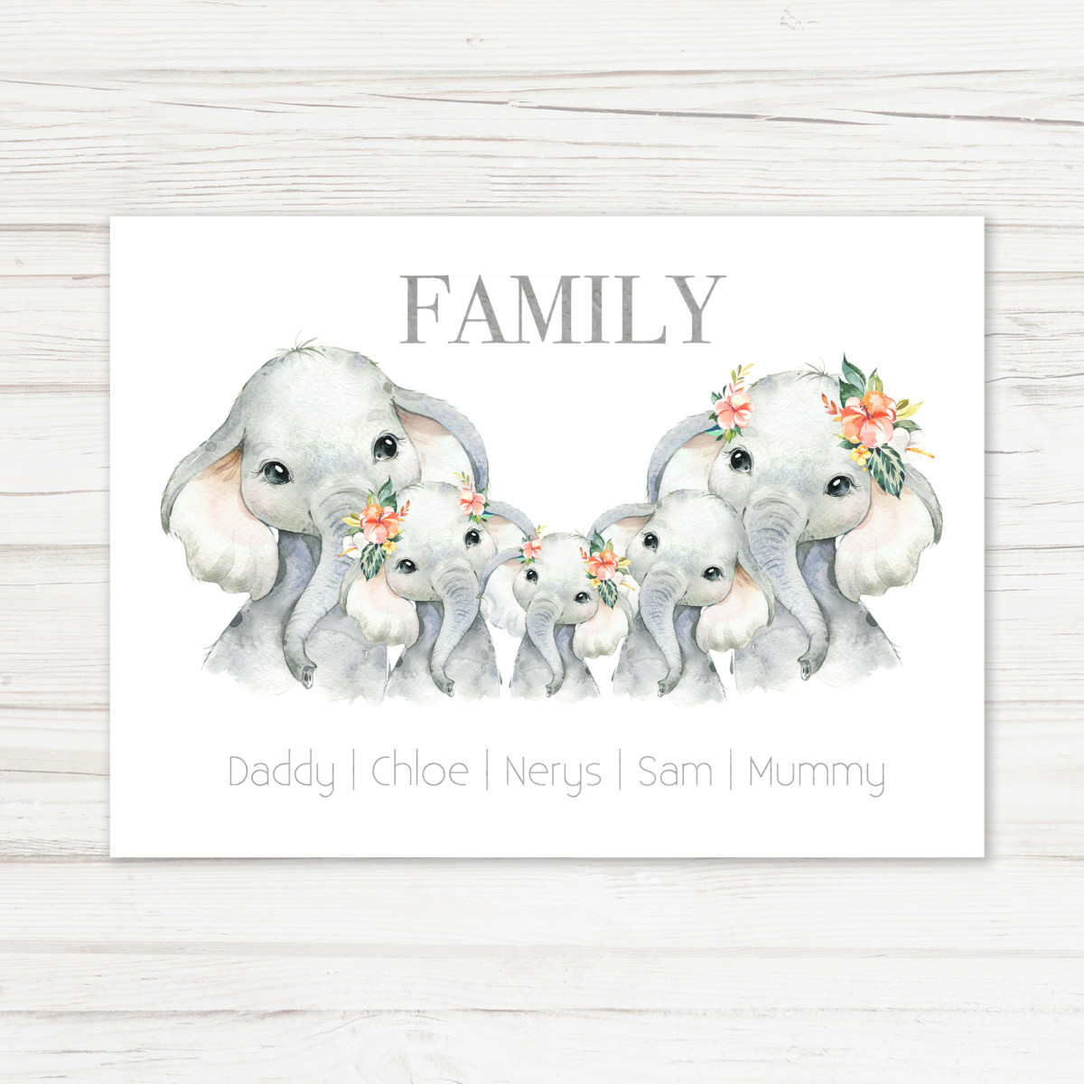 Personalised Elephant Family Print