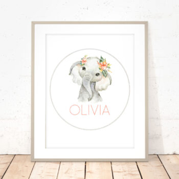 Personalised Elephant Name Print Pink