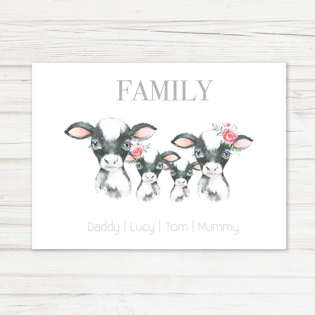 Personalised Cow Family Print