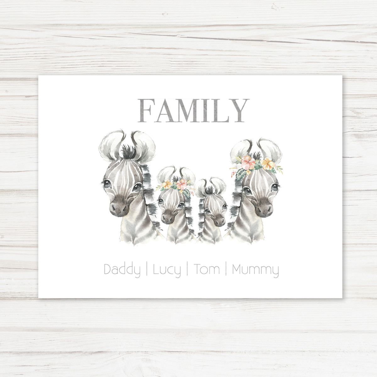 Personalised Zebra Family Print