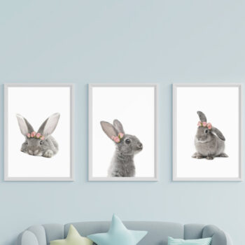 Set of 3 Rabbit Prints with Flowers