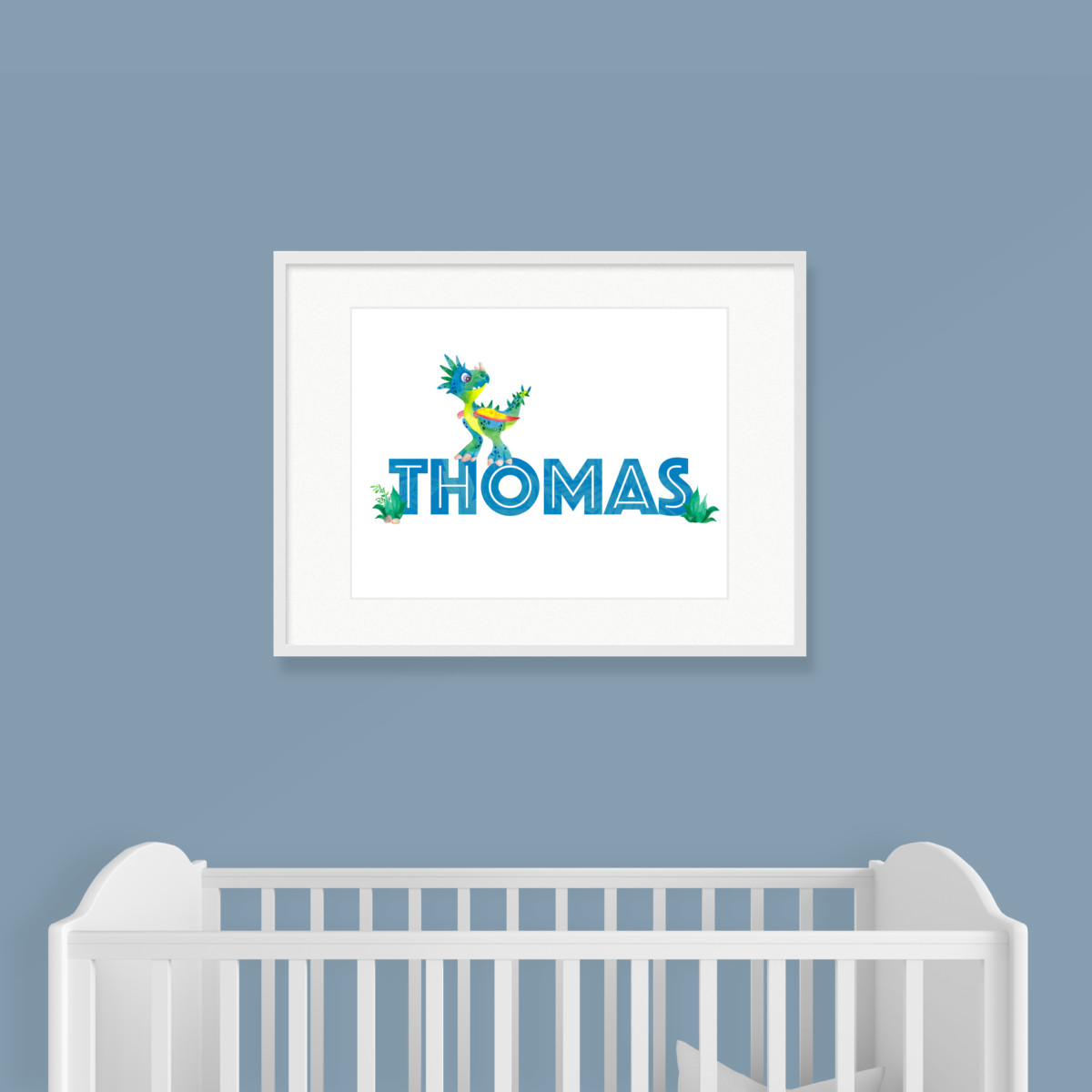 Personalised Dinosaur Name Print - Blue