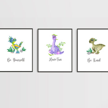 Set of 3 Dinosaur Prints - with text