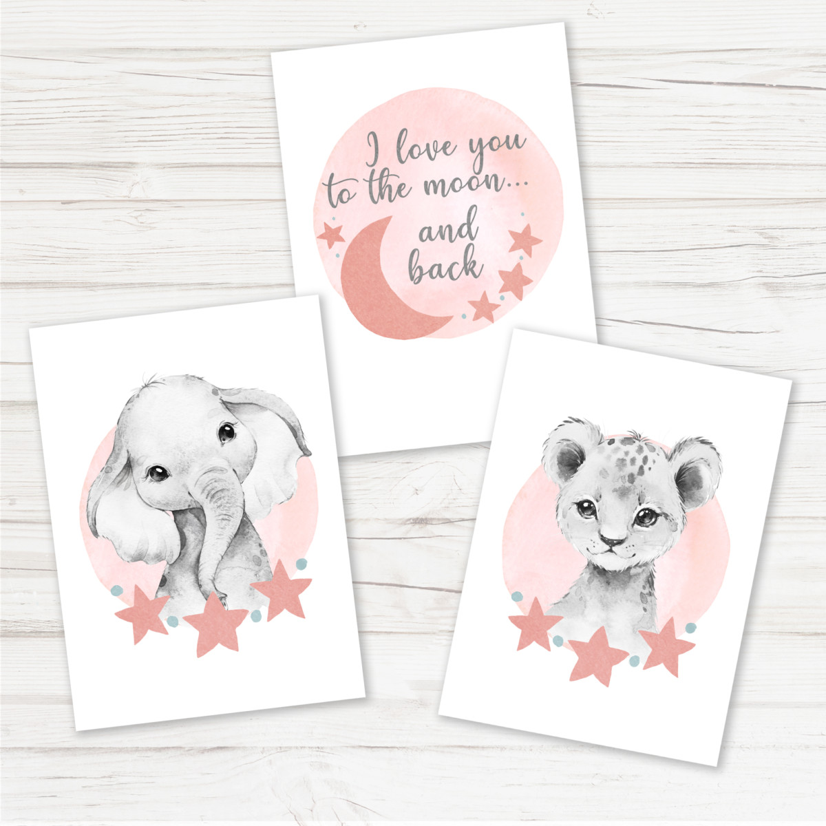 Set of 3 prints - I Love You to the Moon and Back (Pink)