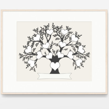 Framed 4 generation blank Family Tree with cream background