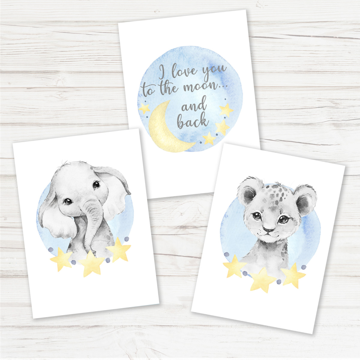 Set of 3 prints - I Love You to the Moon and Back (Blue)
