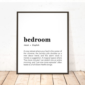Funny dictionary definition print for the word bedroom