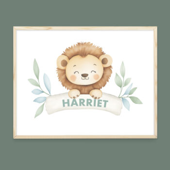 personalised watercolour Lion child's nursery name print